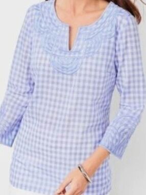 Talbots Womens Lavender 💜Embroidered Popover Cottagecore Blouse. Size L